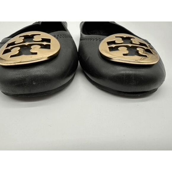 Tory Burch MINNIE TRAVEL BALLET Flats Black Leather Size 7M - Picture 4 of 9